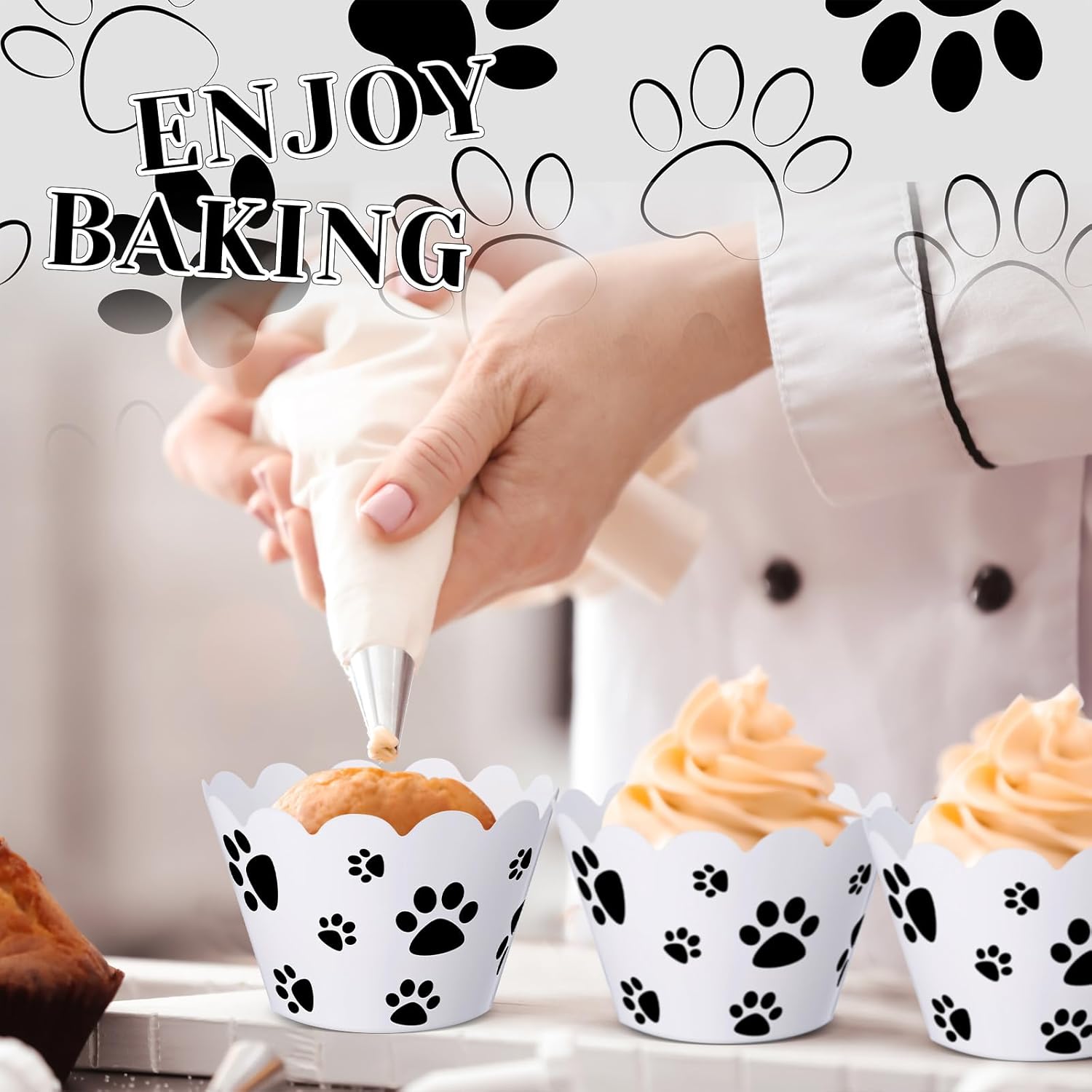 Domensi 100 Pcs Dog Paw Cupcake Wrappers Puppy Themed Cupcake Liners Rustic Baking Cups Baking Liners for Spring Summer Wedding Bridal Baby Shower Birthday Party Supplies Dessert Decoration