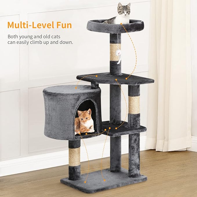 BestPet Cat Tree 36 inch Tall Scratching Toy Activity Centre Cat Tower Cat Condo Multi-Level Furniture Scratching Posts for Indoor Cats,Light Gray-PawvioPets