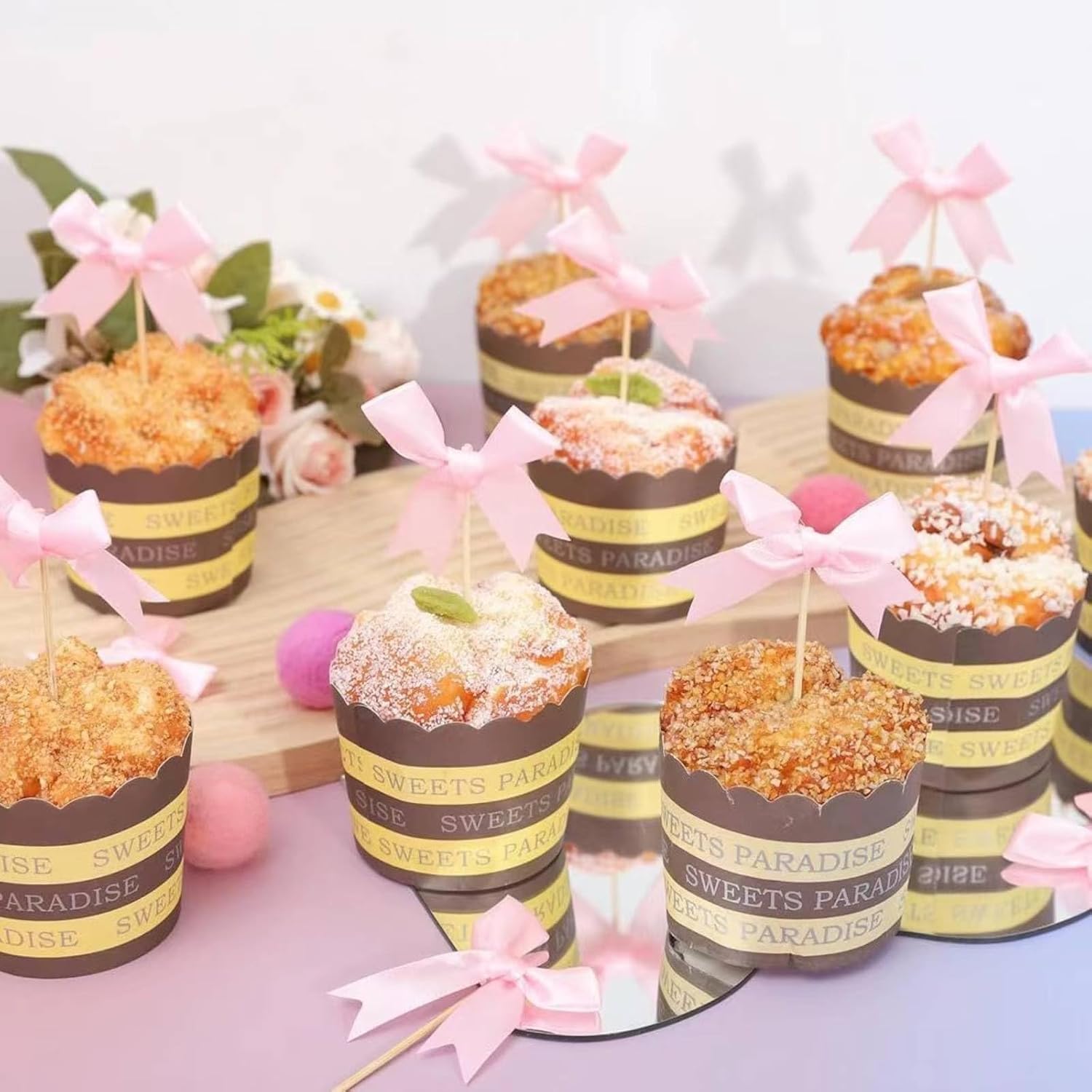 Pink Bow Cupcake Toppers,12 PCS Pink Birthday Decoration,Bow Themed Party Decorations Coquette Birthday Cake Decoration for Bachelorette Bridal Engagement Wedding Baby Shower Party Decor