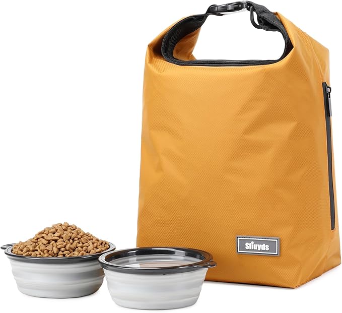 Dog Food Travel Bag w/2PCS Collapsible Dog Travel Bowls,dog food storage container 20 lb(Yellow, Large)-PawvioPets