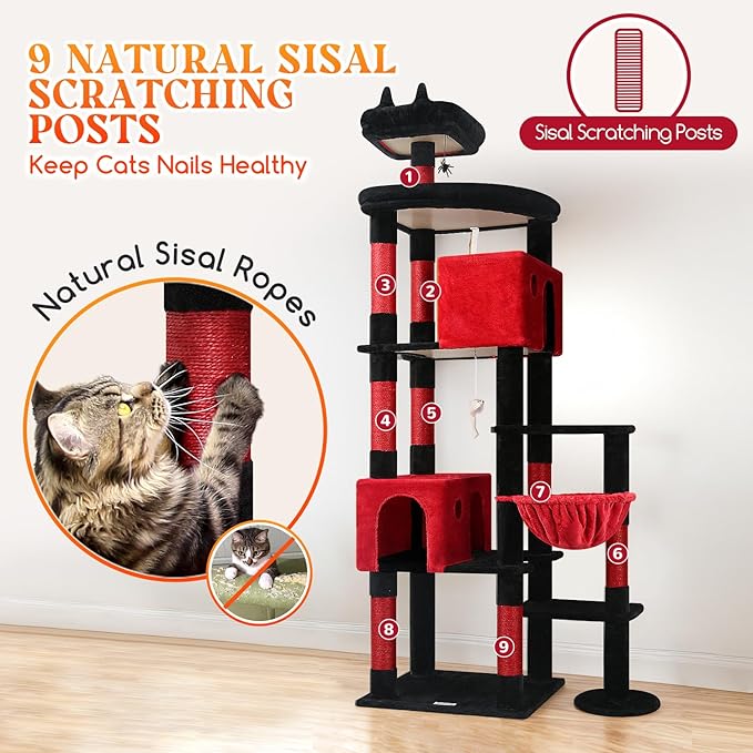 Globlazer Gohtic Giant Cat Tree, 83 inch Goth Cat Tree for Indoor Cats Large Adult, XXL Cat Tower with 9 Scratching Posts for 20lb+ Heavy Duty Large Adult Cats, F83, Blood-Goth-PawvioPets