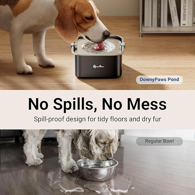 DownyPaws No Spill Water Bowl for Dogs,101oz/3L Slobber Stopper Stainless Steel, Slow Drinking Dog Water Bowl, No Mess Dog Water Dispenser Spill Proof, Dishwasher Safe, Black-PawvioPets