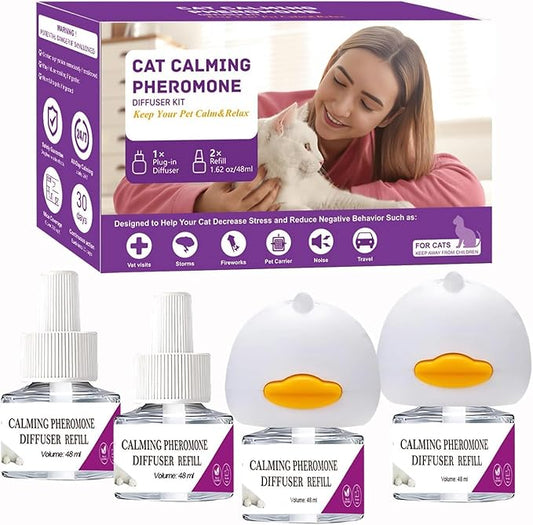 Cat Calming Diffuser, Cat Pheromones Calming Diffuser, Pheromone Dffuser to Calm Cats, Cat Calming Diffuser with 2 Diffuser + 4 Refill,120 Days for Cats Relief Stress Anxiety (Purple)-PawvioPets