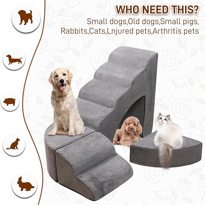 Foam Dog Stairs & Steps Ramps for High Beds 30 inches Tall for Small Dogs and Cats, LitaiL 6 Step Pet Stairs Steps for High Beds 30 inch Large Dogs, Non-Slip Dog Ramps for Older Cat-PawvioPets