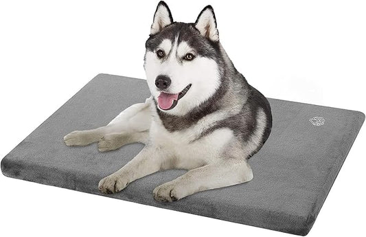 EMPSIGN Stylish Dog Bed Mat Dog Crate Pad Mattress Reversible (Cool & Warm), Water Proof Linings, Removable Machine Washable Cover, Firm Support Pet Crate Bed for Small to XX-Large Dogs, Grey-PawvioPets