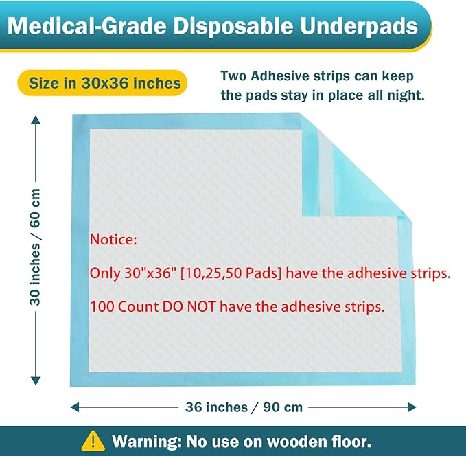 Bed Pads with Adhesive Strip 30"x36" Thicken Elderly Adults Incontinence Underpads Disposable,Heavy Duty Absorbent Chucks Waterproof,XL Extra Large Puppy Pee Training Pad[10 Pads]-PawvioPets