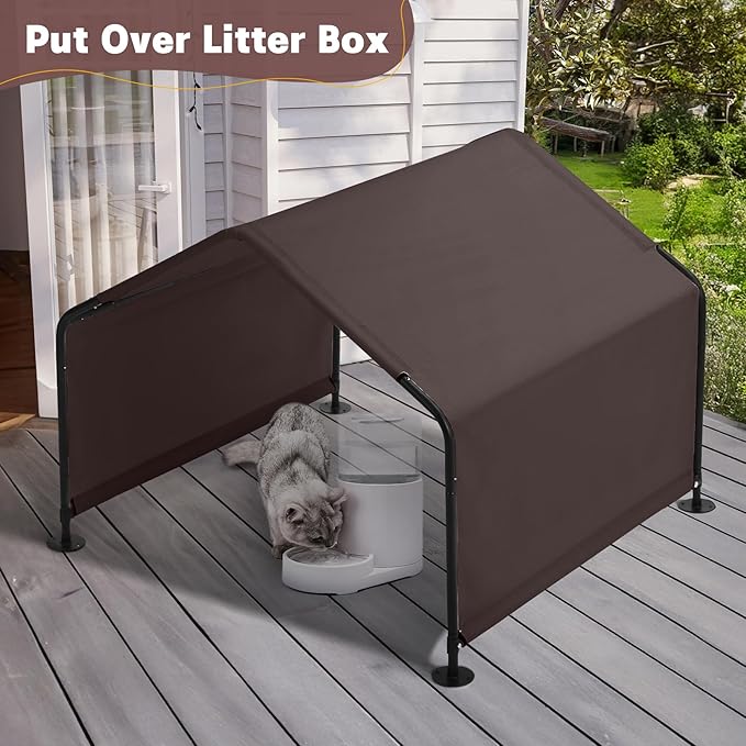 Dog Shade Shelter Outdoor 4'x4'x3' Tent for Large Medium Dogs, Outside Sun Rain Canopy Pet House for Livestock Pigs Cats with Waterproof Roof Ground Nails,Brown-PawvioPets