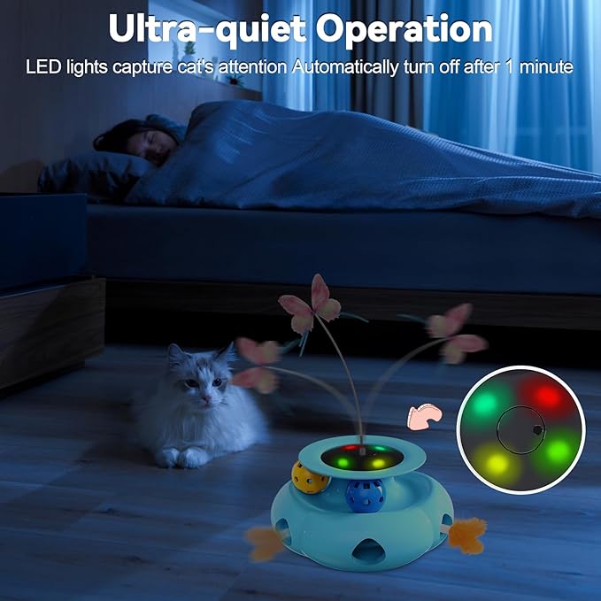 3in1 Interactive Cat Toys for Indoor Cats Rechargeable,Whack a Mole Cat Toy, Fluttering Butterfly, Track Balls, Automatic Kitten Toys Touch Activated, 2 Refill Feather-PawvioPets