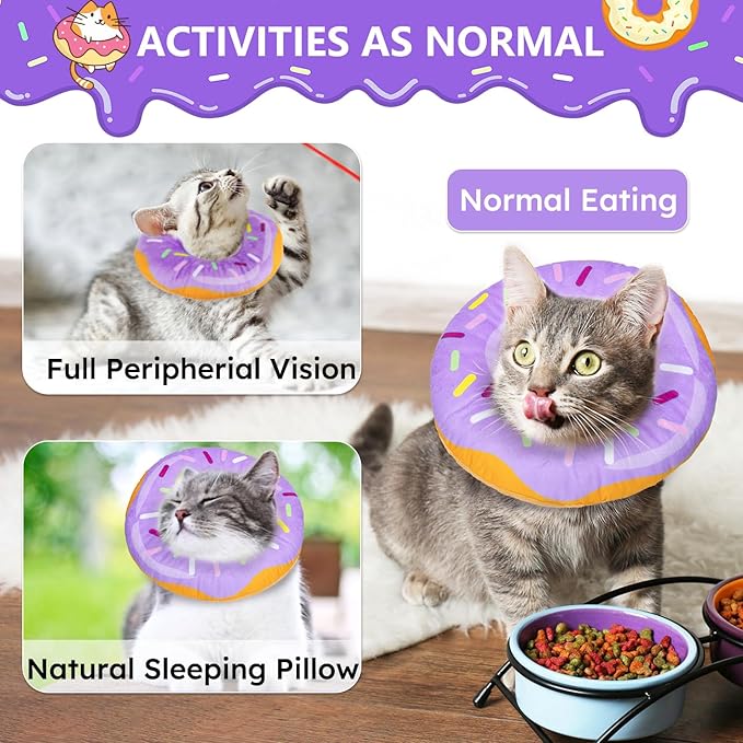 Cat Cone Collar Soft, Cat Recovery Collar for Wound Healing Cute Donut Adjustable Kittens Cones to Stop Licking Comfortable Lightweight Neck Elizabethan Collars for Cats Kittens After Surgery-PawvioPets