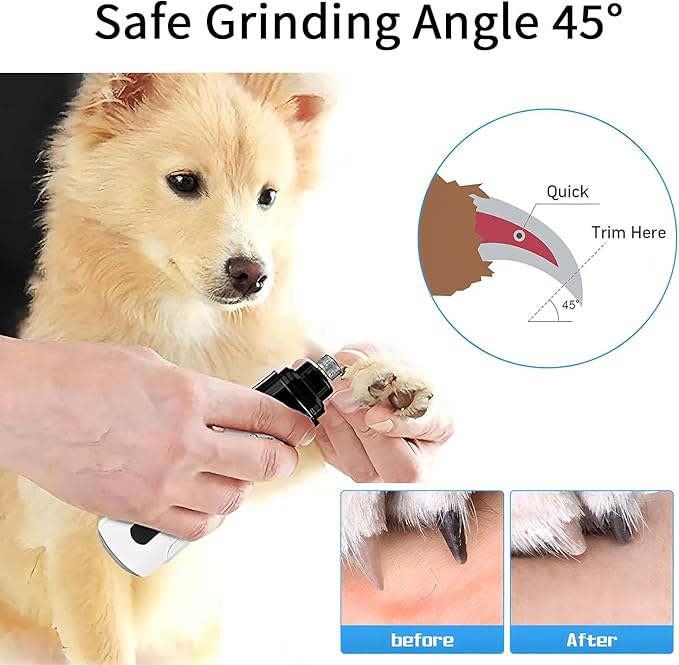 Electric Dog Nail Grinder - USB Rechargeable Electric Nail Trimmer with 3 Diamond Grinding Heads for Small to Large Dogs & Cats-PawvioPets