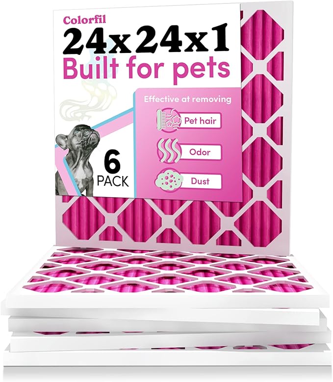 Colorfil 24x24x1 Air Filter (6-Pack) | Made in the USA | Color Changing | Remove Cat and Dog Odor | MERV 8 for Pet Hair Dander and Dust | 23.5"x23.5"x0.75" Exact Size-PawvioPets