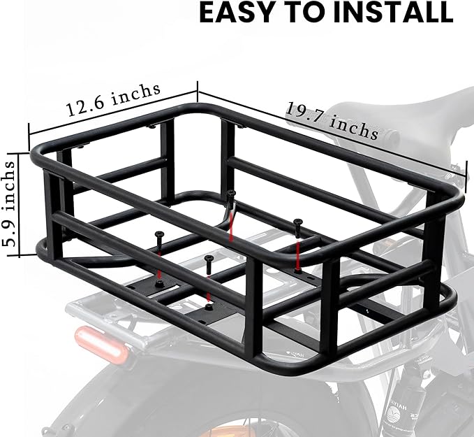 AWQM Large Ebike Basket, Waterproof Metal Electric Bicycle Basket, Quick Assemble Bike Accessories Rear Cargo Rack for Picnic, Pet, Sports-PawvioPets