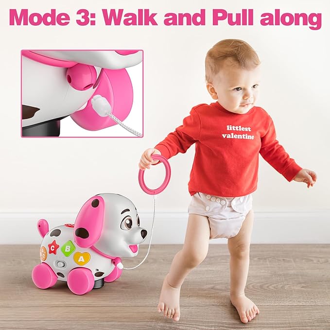 3-in-1 Musical Puppy Toys for 1 Year Old Girl Gift, Educational Baby Toy 6-12-18 Month, 1st Birthday Gift for 1 Year Old Girl Boy, First Bilingual Present for 7 8 9 10 Month Infant (Pink)-PawvioPets