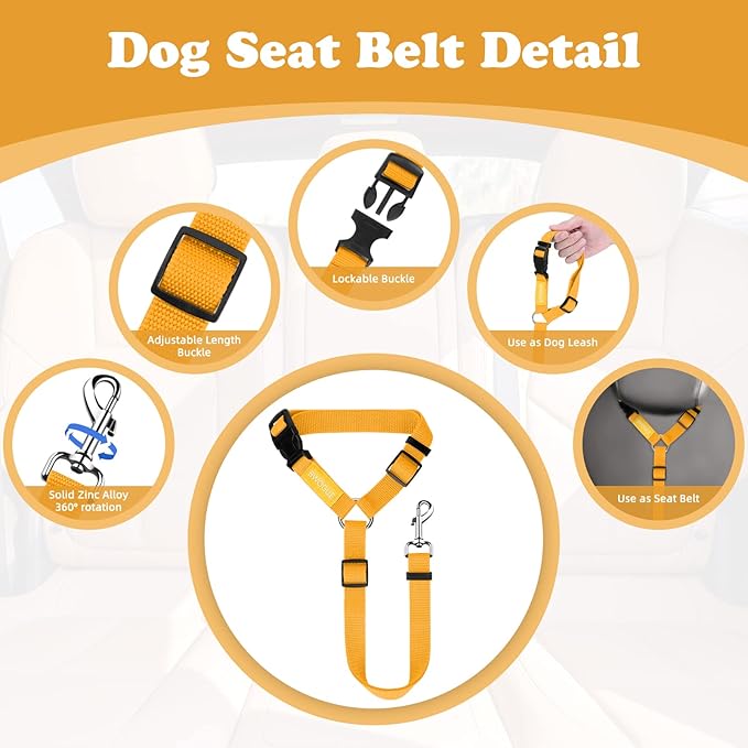 BWOGUE Pet Dog Cat Seat Belts, Car Headrest Restraint Adjustable Safety Leads Vehicle Seatbelt Harness (1 Pack)-PawvioPets