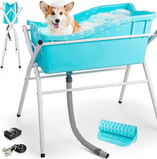 Dog Bath Tub, Portable Dog Washing Bathing Station, Elevated Foldable Dog Bath for Shower and Grooming, 3 Adjustable Height Pet Tub for Small and Medium Size Dogs, Indoor and Outdoor (Patent Design)-PawvioPets