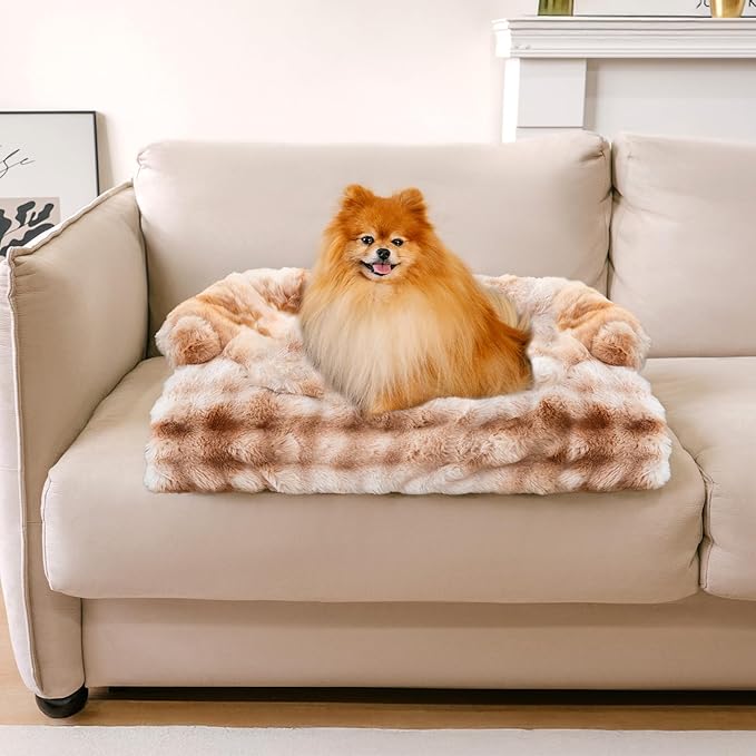 FUNNY FUZZY Pet Fluffy Fuzzy Couch Cover, Calming Washable Dog Bed Sofa Protector Pets Mat for Small Dogs and Cats (Tie-dye Brown,27.56 × 24.02 × 5.51 in)-PawvioPets