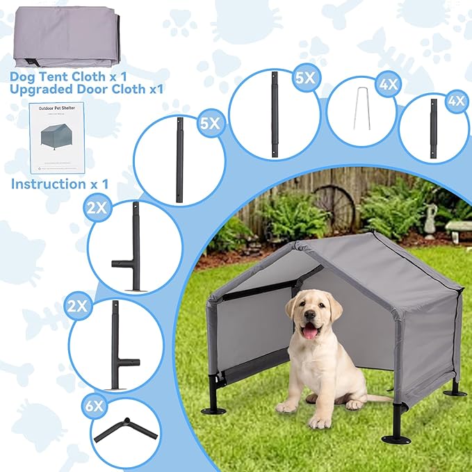 Dog Shade Shelter Outdoor Tent for Small Medium Dogs, Waterproof Sun Protection Pet House for Dogs, Small Animals and Livestock, Pet Canopy with Upgraded Doors and Ground Nails-PawvioPets