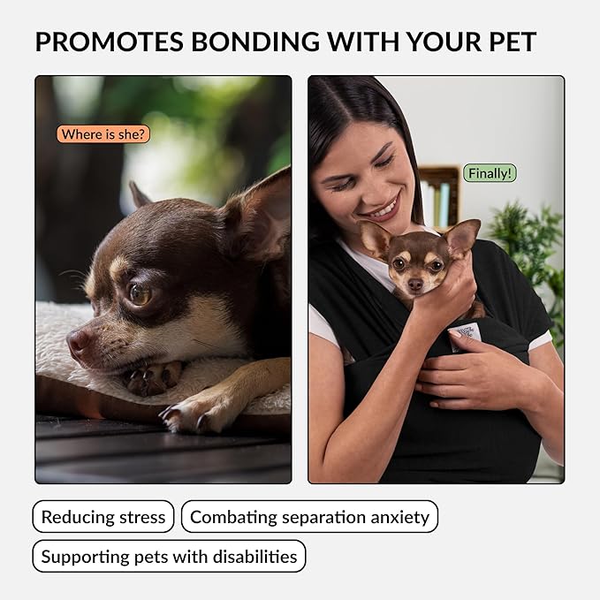 Dog Sling Carrier for Small Dogs - Anti-Anxiety Cat Sling, Puppy Pouch - Pet Sling in Gray Black Blue Green Pink Yellow (Black, Standard)-PawvioPets