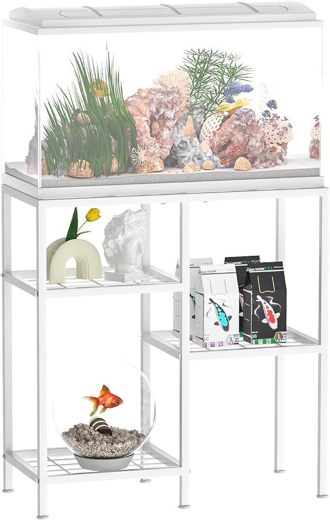 20 Gallon Fish Tank Stand White Metal Aquarium Stand Turtle Tank Stand Reptile Tank Stands 3 Tier Fish Tank with Stand-PawvioPets