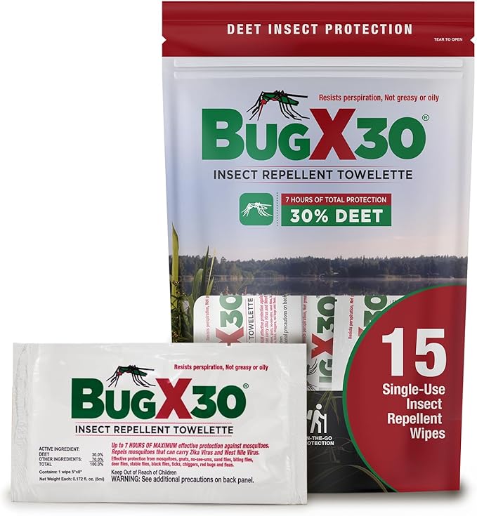 CoreTex Bug X 30 Mosquito, Tick, & Insect Repellent Wipes (30% DEET) with Resealable Travel Bag - Pack of 15 Single-Use Bug Repellent Wipes for Up to 7+ Hours of Protection Against 12 Types of Insects-PawvioPets