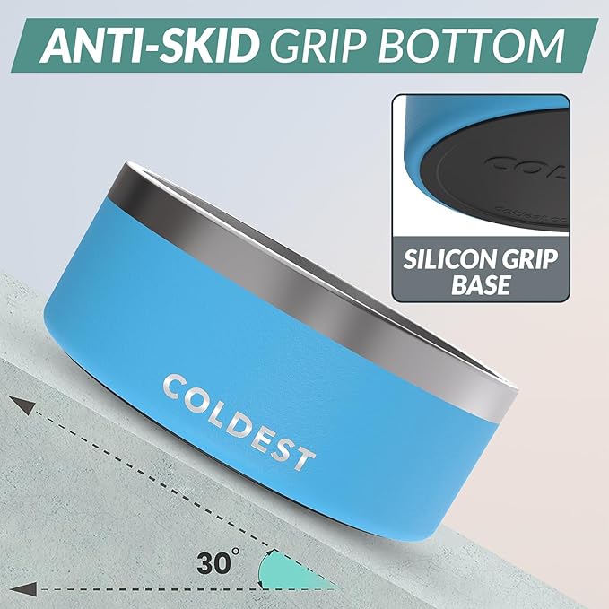 Coldest Dog Bowl - Anti Rust Metal, Non Slip, 3 Layers Insulated Stainless Steel Dog Bowls - Spill Proof & Heavy Duty - Water Bowl for Dogs, Cats & Pets, Dish Washer Safe (100 oz, Celestial Blue)-PawvioPets