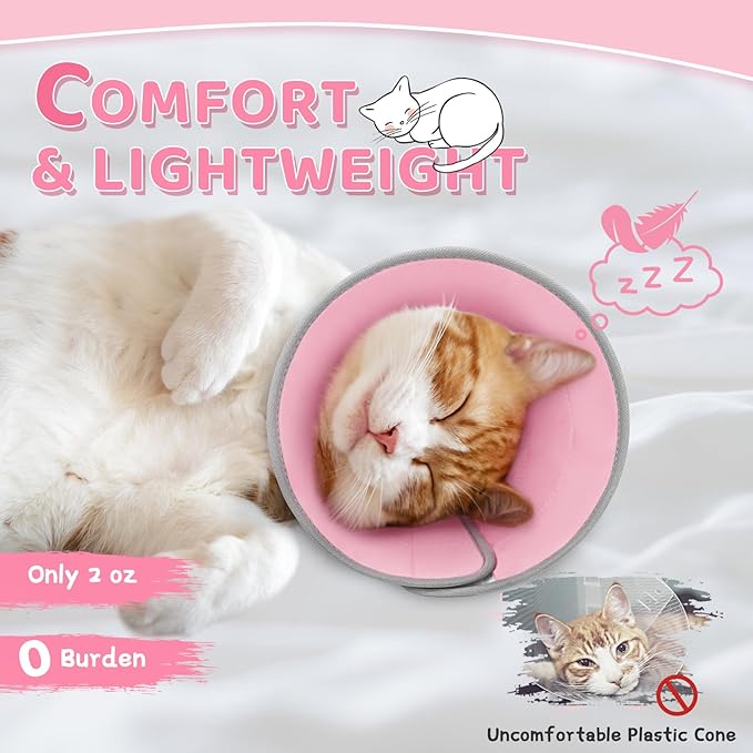 Cat Cone Collar Soft to Stop Licking, Adjustable, Foldable Lightweight Kitten Cones After Surgery Recovery for Cats & Kittens, Cat Cone Alternative (Solid Pink, L)-PawvioPets