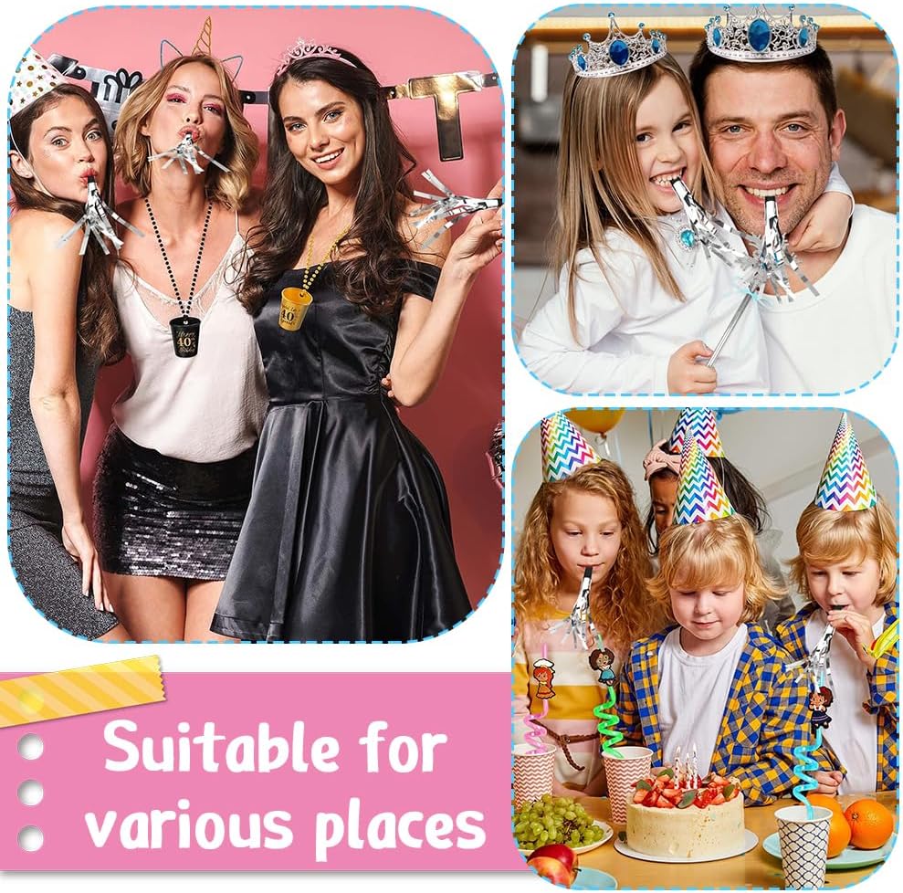 Silver Noise Makers Party Favors 24 PCS Party Blowers Noisemakers for Sporting Events Party Horns Party Whistles Nye Party Favors Adult Party Favors New Years Noise Makers Graduation Party Favors