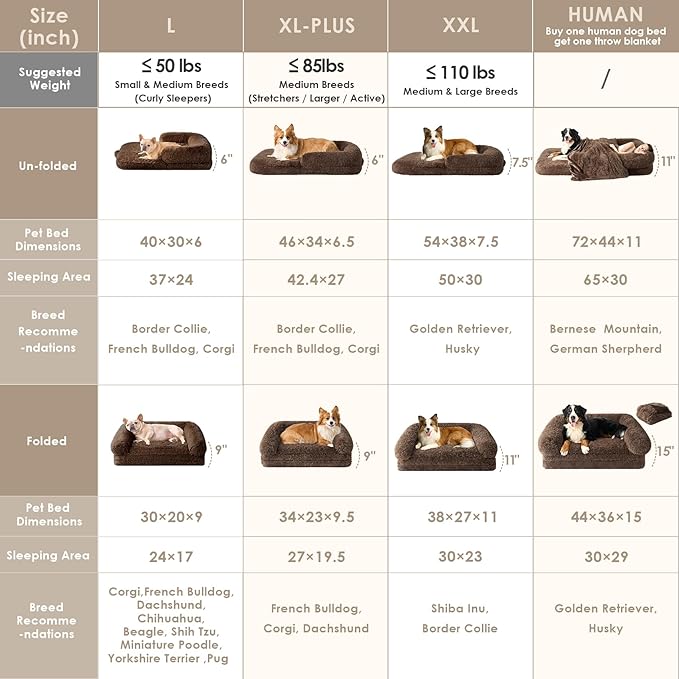 EHEYCIGA Foldable Dog Bed, Faux Fur Fluffy Dog Couch Bed, Orthopedic Calming Memory Foam Pet Bed for Small Dogs, Washable Soft Warm Pet Sofa Bed with Non-Slip Bottom, Brown, 40"x30"x6"-PawvioPets