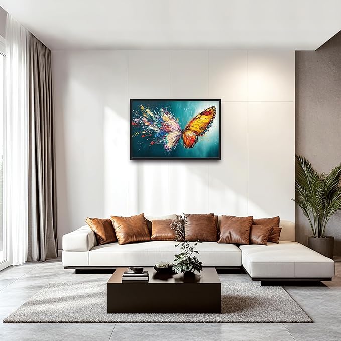 Extra Large Framed Abstract Butterfly Wall Art,Colorful Graffiti Wall Decor,Splashing Wings Pictures for Living Room,Canvas Print Painting Modern Artwork Bedroom Office Bathroom Home Decor 36L x24W-PawvioPets