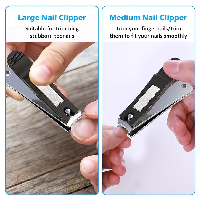 GLAMFIELDS 3pcs Nail Clippers Set, Black Stainless Steel Slanted Edge Nail Clipper & Fingernail & Thick Toenail Trimmer for Men and Women-PawvioPets