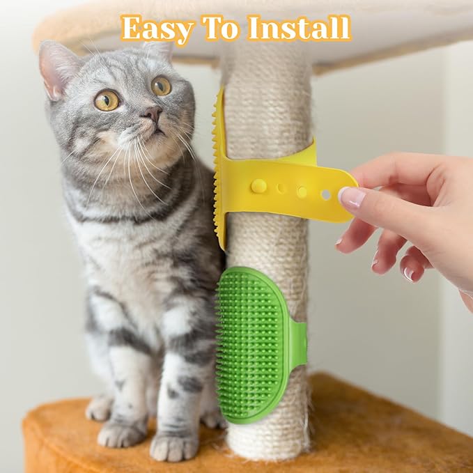 4Pcs Adjustable Cat Self Groomer, Silicone Cat Brushes for Indoor Cats Grooming Self Cleaning, Cats Face Scratchers Massager for Corner Scratcher, Pet Supplies (Green & Yellow)-PawvioPets