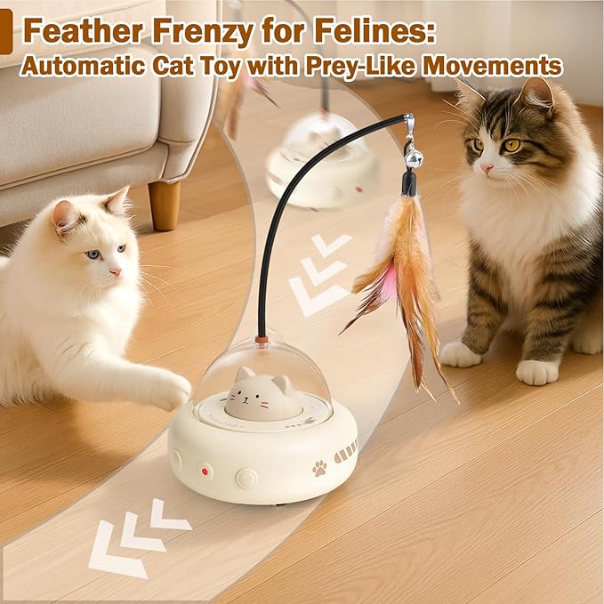AIERSA Interactive Cat Toys for Indoor Cats, Automatic Enrichment Toy with LED Light and Feather for Cats and Kittens, Moving Self Play Stimulation Toy for Cat Lover Gifts-PawvioPets