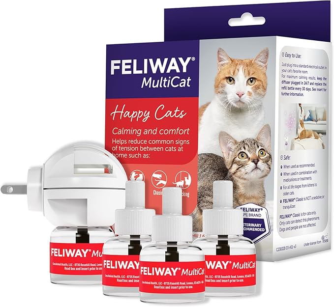 FELIWAY MultiCat Calming Pheromone Diffuser: 1 Diffuser Kit & 3 Refills-PawvioPets