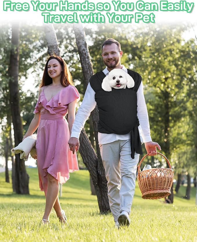 Dog Sling Swaddle Carrier for Small Dog, Cat Front Carriers for Small Pet up to 20lbs, Puppy Pouch with Adjustable Straps, Hands Free Pet Sling, Anti Anxiety Puppy Sling (Black)-PawvioPets