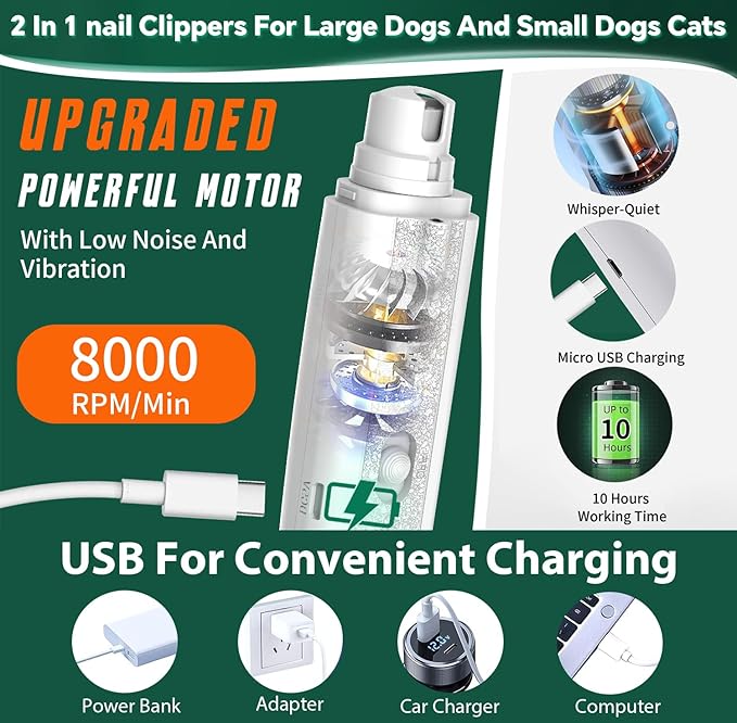 2-in-1 Cat Nail Clippers & Dog Nail Clippers Trimmers for Large Medium Small Dogs Cats Claw Trimmer Quick Sensor and Safety Guard USB Rechargeable with 2 LED Lights Dogs Nail Trimmer-PawvioPets