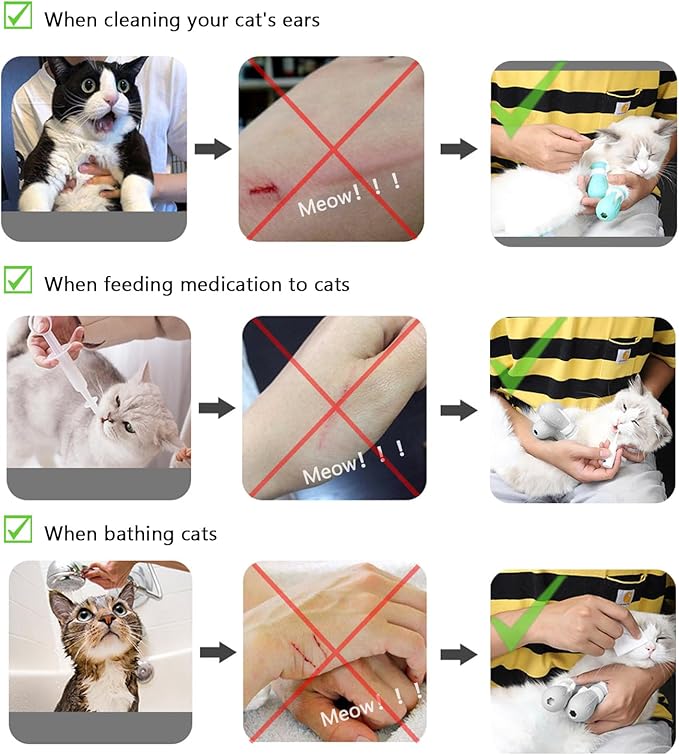4 Pieces Cat Scratch Cover for Nursing Rehabilitation Cat Boots for Cats Only, Adjustable Cat Bathing Gloves (Grey)-PawvioPets