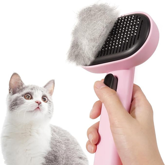 Aumuca Cat Brushes for Indoor Cats, Dog Hair Brush for Shedding, Cat Brush for Long or Short Haired Cats, Cat Grooming Deshedding Brush for Dog Kitten Horse Massage Removes Loose Fur, Pink-PawvioPets