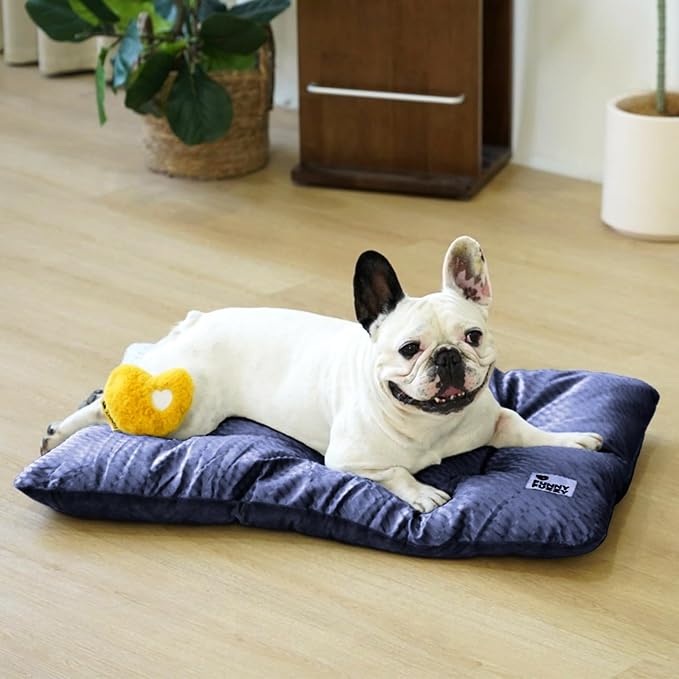 FUNNY FUZZY 2 in 1 Dog Bed Crate Pad Mat, Washable Reversible Pet Floor Mats,Fluffy Kennel Pad for Small Large Sized Dog,Indoor Cats,Sleeping Mattress, 29.9" × 18.9", Midnight Blue-PawvioPets