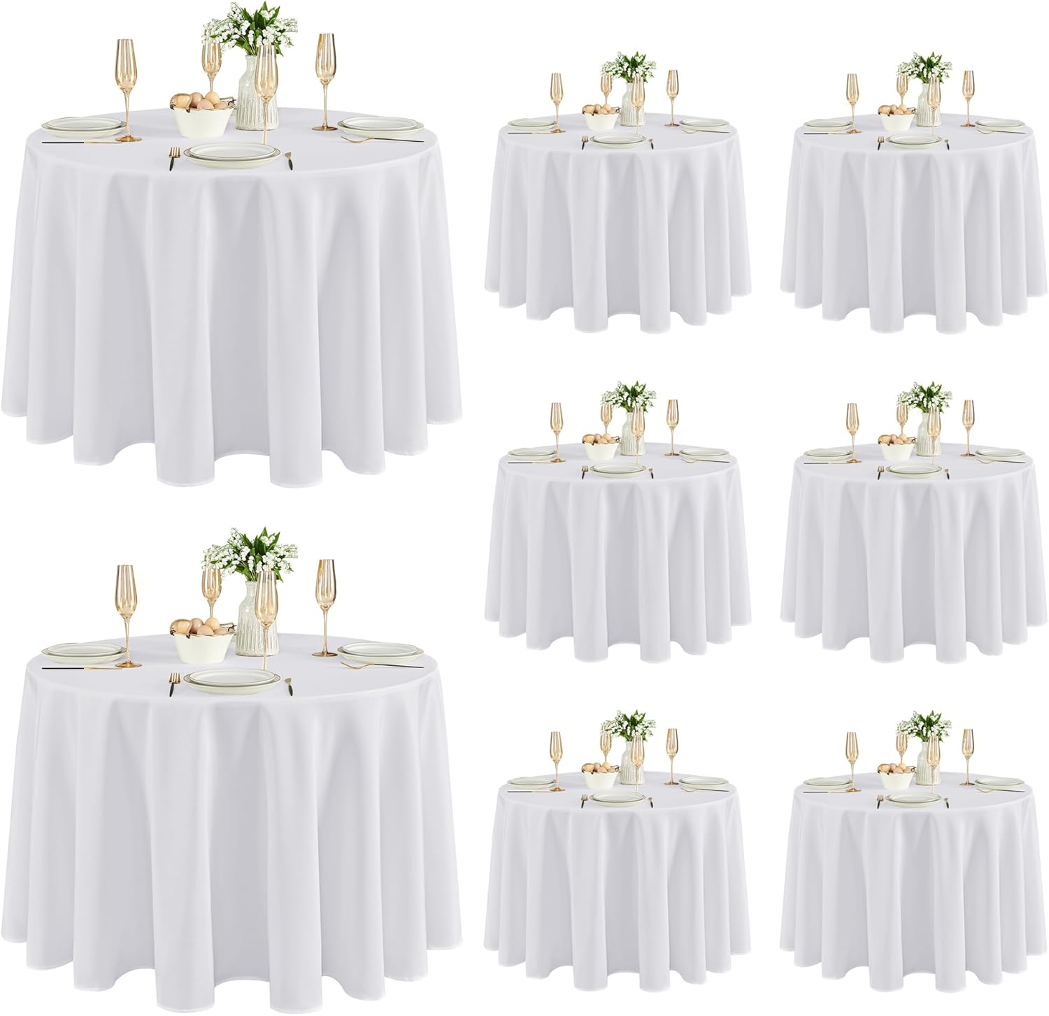 Fitable 8 Pack Round Tablecloths: Stain Resistant Wrinkle Free Circle Table Clothes, Washable Reusable Polyester Table Covers for Wedding Party Birthday Banquet Reception(White, 120 Inch)