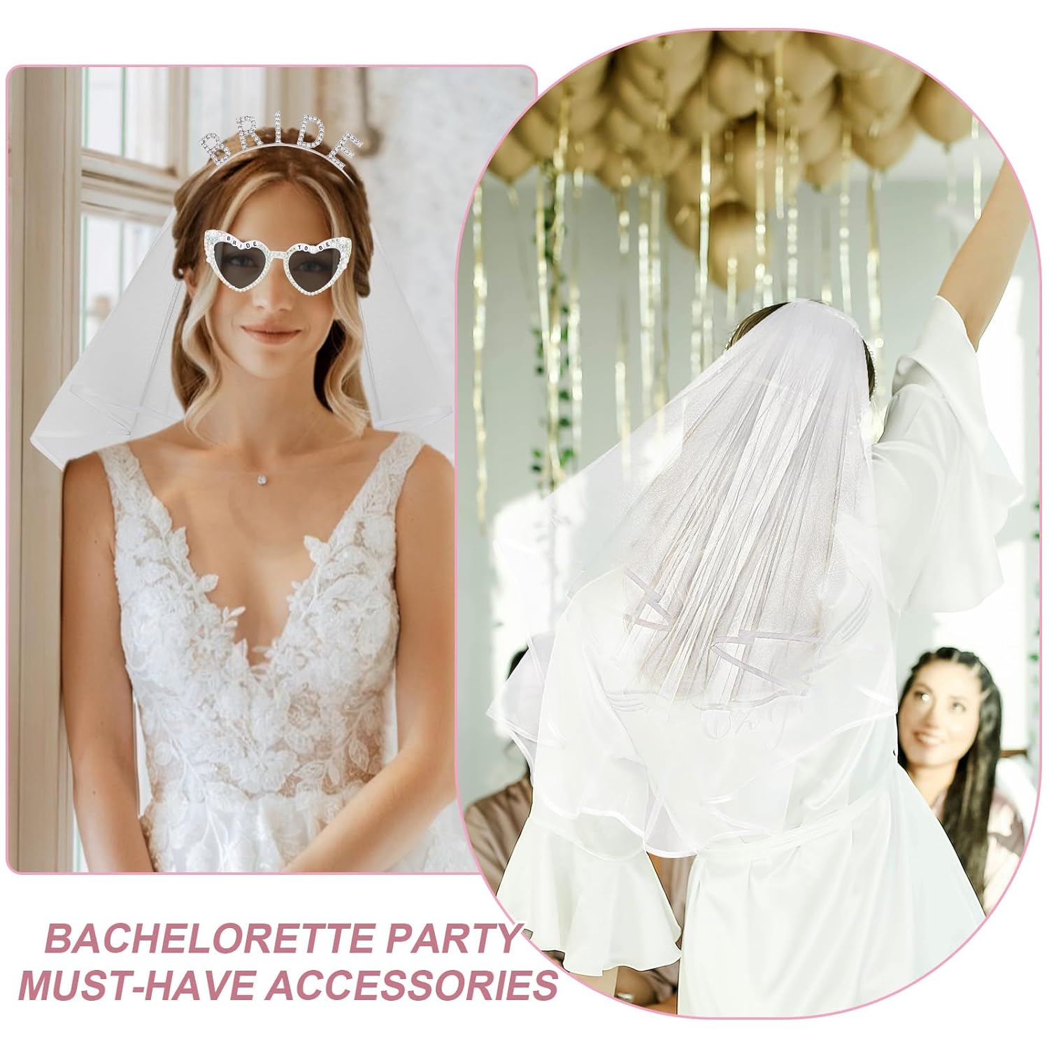 Bride Heart Sunglasses Bride Headband & Veil Set for Bachelorette Party Bridal Shower Gifts Bachelorette Party Favors Accessories