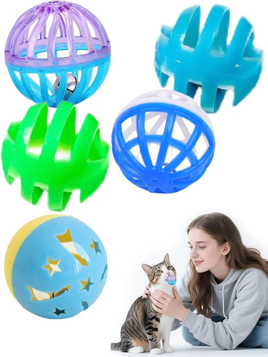5-Piece Cat Toy Balls with Bells for Kittens and Indoor Cats, Over The Moon(1.5'', Basic Cat Toy Set)-PawvioPets