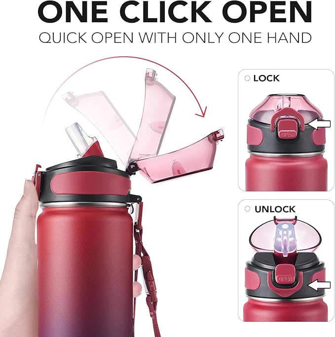 Enerbone 24 oz Insulated Water Bottle, Stainless Steel Bottle with Carrying Strap, Double-Wall Vacuum Insulation Design, Leakproof Sports Bottle with Straw, Keep Drinks Cold or Hot for Hours-PawvioPets