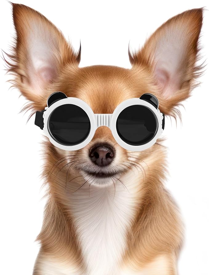 Dog Goggles for Small Breed UV/Wind/Dust Protection Puppy Sunglasses with Adjustable Strap - White-PawvioPets