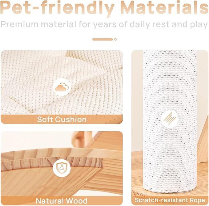 77‘’ Modern Cat Tree, Tall Wood Cat Tower for Indoor Cats Large Adult, Heavy Duty Cat Tree with Scratching Post, Luxury Kitty Condo, Sturdy Cat Furniture with 1 Transparent Bed and 3 Climb Labber-PawvioPets