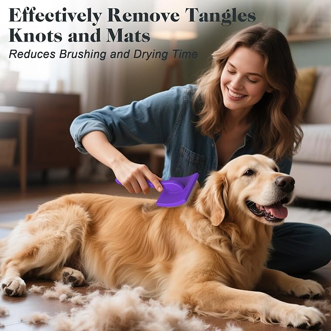 2PCS Slicker Brush for Dogs & Pet Comb,Professional Dog Grooming Brush (Goldendoodles,Poodles,Labradoodles) with Extra Long Pins to Effectively Remove Tangles, Knots and Mats (Purple)-PawvioPets