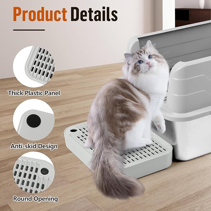 Cat Litter Box Ramp Mat with Filter Function, Cat Step Pedal Stool for Self-Cleaning Litter Box, Easy to Clean, Ideal for Kitten & Elderly Cats (Light Grey)-PawvioPets
