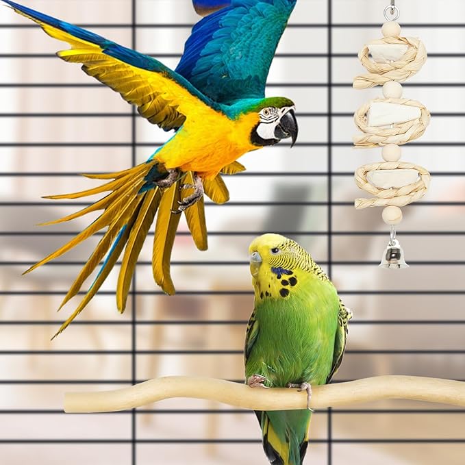 Bird Perches for Cage 6pcs Natural Bird Stand Branch for Cage with Hanging Bridge, Parrot Swing Toys Chewing Climbing Standing Branches Wood Pole Paw Grinding Fork Parakeet Platform-PawvioPets