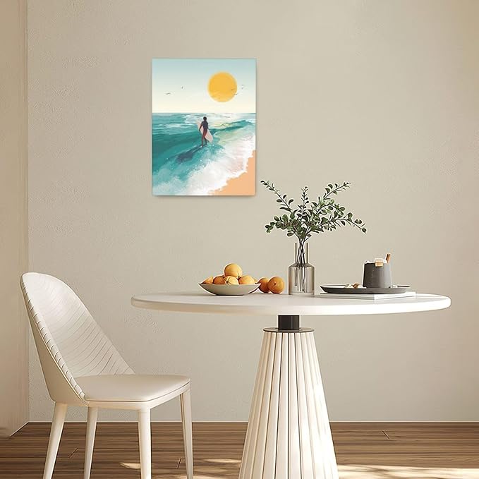 Beach Surfing Wall Art Ocean Coastal Wave Canvas Wall Decor Summer Nature Seascape Pictures Painting Print Framed Artwork Decorations for Bathroom Living Room Office Bedroom 12"x16"-PawvioPets