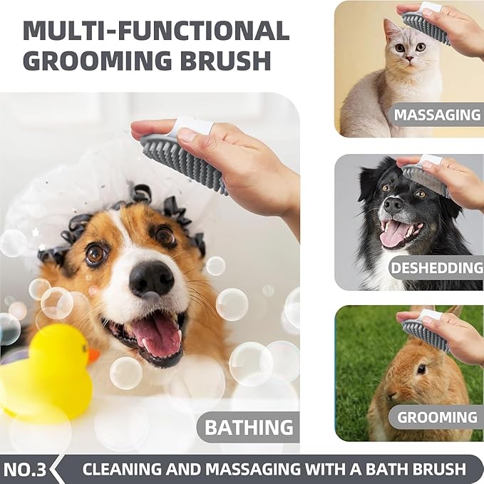 6-in-1 Grey Pet Grooming Kit: Hair Brush, Towel, Washing Gloves, Slicker Brush, and Shampoo Scrubber for Dogs and Cats-PawvioPets