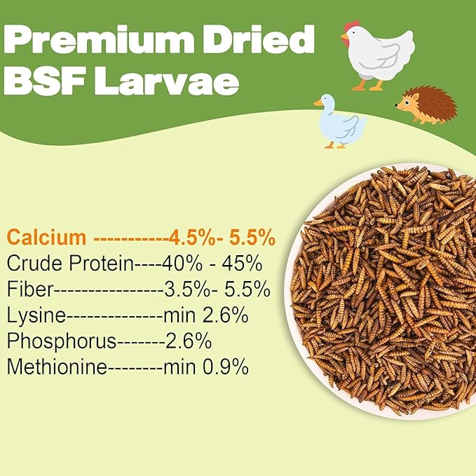 20LB Dried Black Soldier Fly Larvae, 86X Calcium Than Dried Mealworms, High Protein Non-GMO Organic Chicken Feed-PawvioPets
